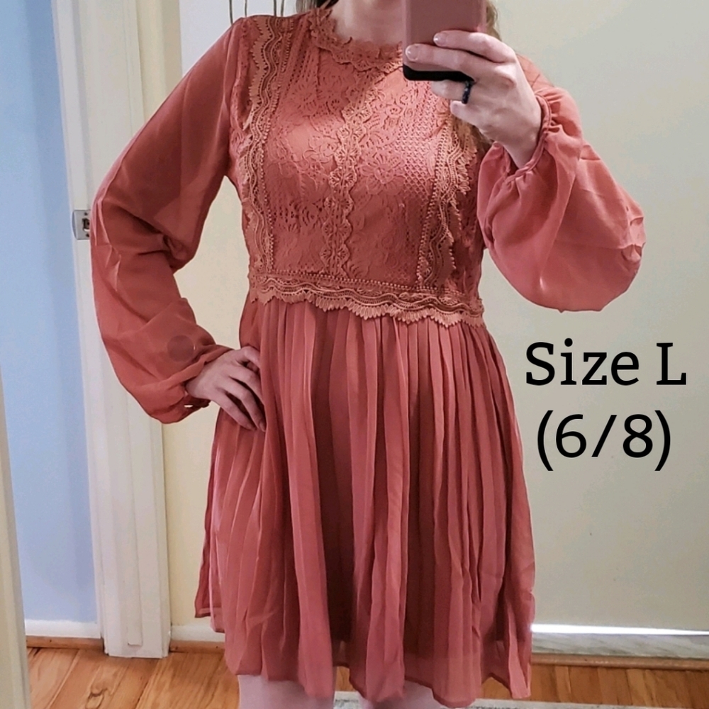 Loveriche Mauve Lace Pleated Fit & Flare Dress - Picture 11 of 11